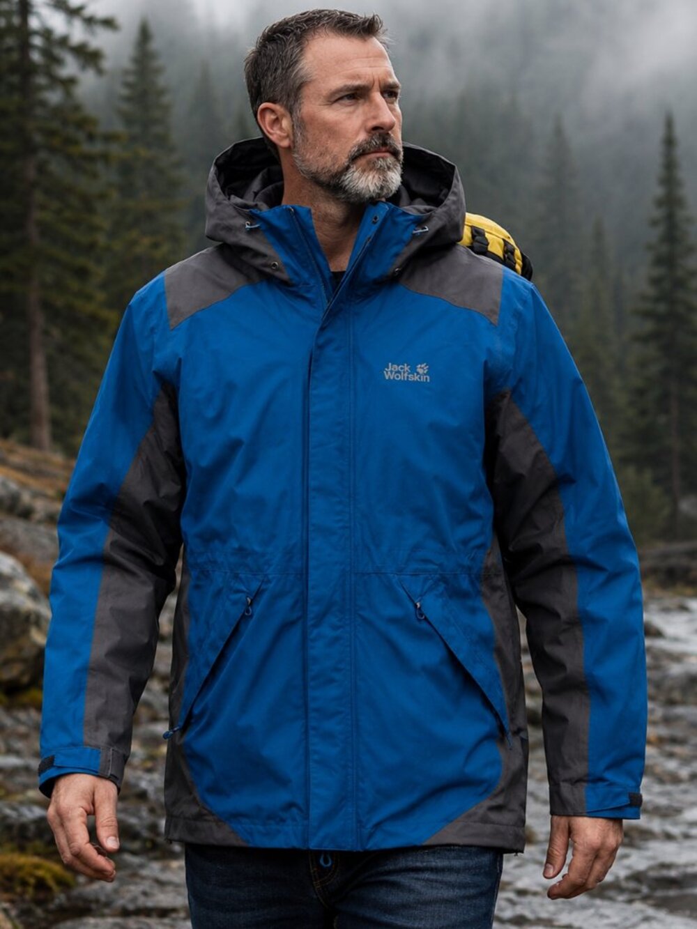 Jack Wolfskin Texapore Waterproof Jacket Blue Grey Men’s L Hooded Shell